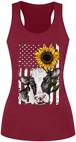 Women USA Flag Sunflower Flower Crewneck Spandex Tops