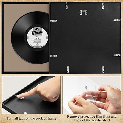 Treela 6 Pacote Black Vinyl Record Álbum Frame 12,5 x 12,5 polegadas, álbum Display Cover Tampa de parede Montar alumínio
