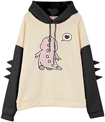 ZDDO Dia dos Namorados Presente Little Dinosaur Sweater Capuzes Casual Casual Manga Longa Painel Impresso Top Casual Longa Top Longa