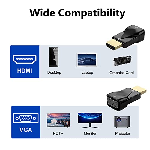 HDMI para VGA Adaptador 5 pacote, conversor masculino para feminino HDMI Compatível com o adaptador HDMI-VGA Compatível para monitor, computador, PC, desktop, laptop, tela, projetor, HDTV e muito mais, preto