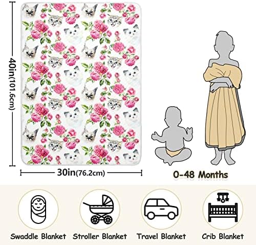 Roses Cats Cobertores de bebê para meninos Super macio macio para crianças pequenas para meninas cobertor de berço leve,