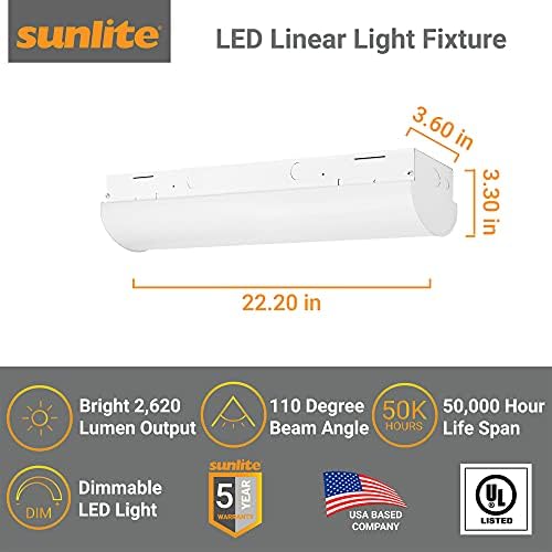 Sunlite 85471 luminária de tira linear LED de 2 pés, 20 watts, 120-277 volts, diminuição, 50.000 horas de vida útil,