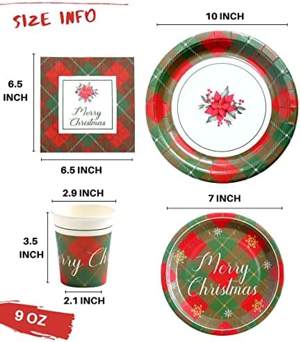 Design Winoo Design Placas de papel e guardanapos grandes de Natal - Serve 16 - Inclui 10 polegadas de pratos de Natal de 10 polegadas Copas de guardanapos de guardanapos para decorações de natal