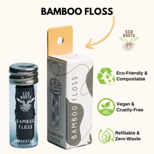 Roldes de fio dental de bambu de raízes ecológicas x2 rolos, fio dental ecológico | FLOSSER REUSIÁVEL | Flossers de bambu veganos | Resíduos zero, sem plástico, fio dental biodegradável | Produtos sustentáveis