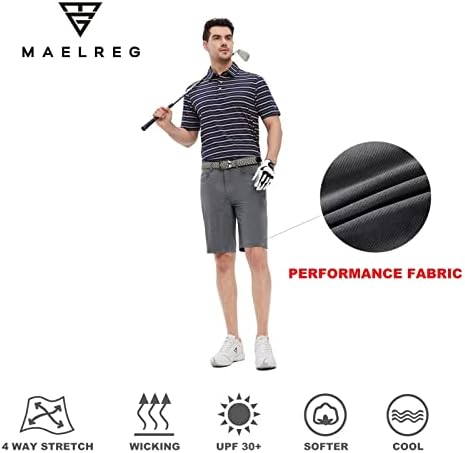 Mens shorts de golfe casual 10 '' Cintura esticada da cintura listrada Frente listrada Frente rápida Hybrid Flex