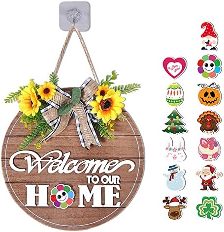 12 Bem -vindo à nossa decoração da porta da frente do girassol em casa, parede/porta/varanda/fazenda/decoração de quintal com 13