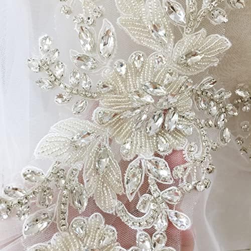 Tecido de renda pumfabric para casamento 1 par 2 peças Handmade Haute Couture Flor Stromestone Ferro de miçanga em apliques