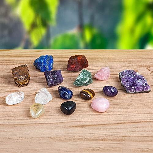 Conjunto de cristais de Abincee, kit de cristais de cura e pedras de 23pcs incluem 7 colares de cristal, 7 pedras de chakra