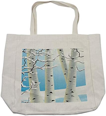 Bolsa de compras de inverno de Ambesonne, ilustração sazonal de bétula coberta de neve de um design da floresta da floresta, bolsa
