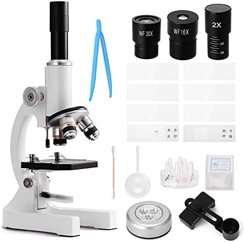 Microscópio óptico de Lepsjgc 64x-2400x Monocular Crianças Crianças Ciências Biologia Experimental Microscópio Presentes de Microscópio
