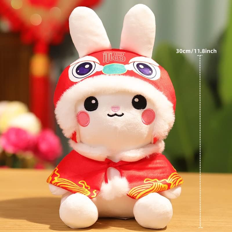 Xizhi Rabbit Pillow Plushw Plelow Toy Toy Chinês Ano Novo Ano Ano Zodiac Rabbit Mascot Decoração Presente para Festival de Primavera para Crianças Adultos, 11,8 '' Vermelho