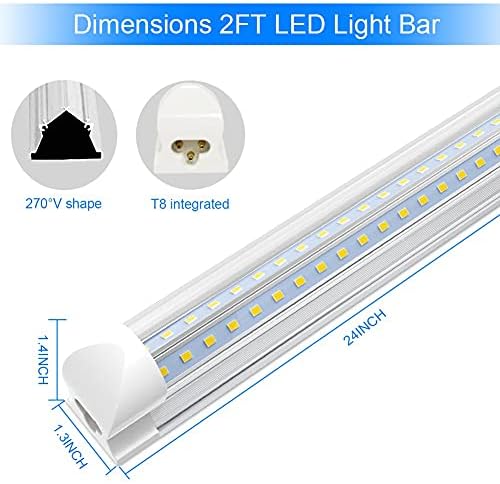 Loja de LED de 2 pés Light, 18W 6000K 2340lm, White Cool, forma V+4ft LED LED LED LUZES