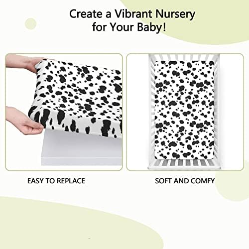 Folhas de mini berço com tema de animal, mini folhas de berço portáteis, lençóis de fabricação de material para meninos, 24 “x38”, preto branco