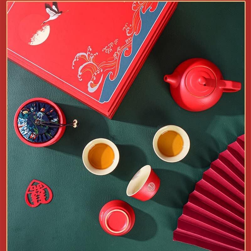 Conjunto de chá vermelho de casamento chinês Conjunto de chá de cerâmica Kung Fu Tea Porcelana Gaiwan Creimonia de chá criativo