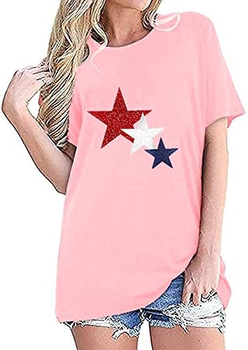 4 de julho Camisas femininas American Sinalizador T Tamas casuais Tops de manga curta Estrelas de listras de camisas soltas