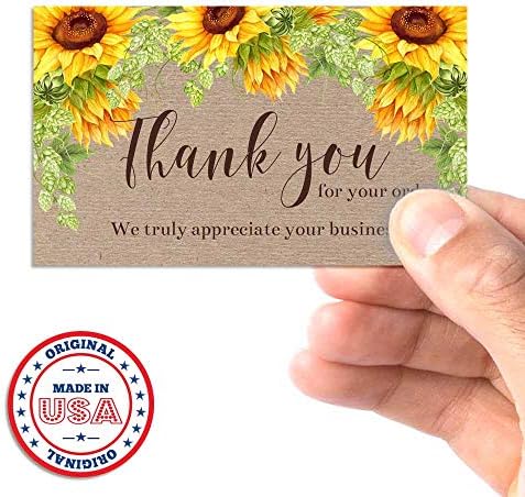 Sunflower floral na kraft agradecimento de pacote de apreciação de clientes para pequenas empresas, 100 2 x 3,5 cartões de