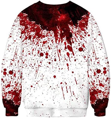 Gatxvg Halloween Tops para mulheres camisas de manga longa ensanguentada moletons gráficos assustadores caem o pescoço de camiseta do pescoço blusa casual