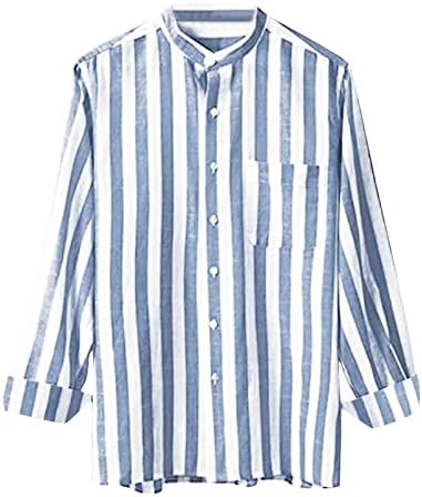 Camisas para homens de moda masculina Botão de bolso casual listrado de manga longa camiseta camisetas