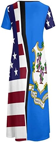 American e Connecticut State Flag Long Dress Dress Crewneck maxi vestidos casuais vestidos de noite