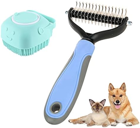 Likuso Pet Deshedding Brush Bath Bath Brush para remover emaranhados e nós - ancinho de subpêns para cães e gatos Ferramenta