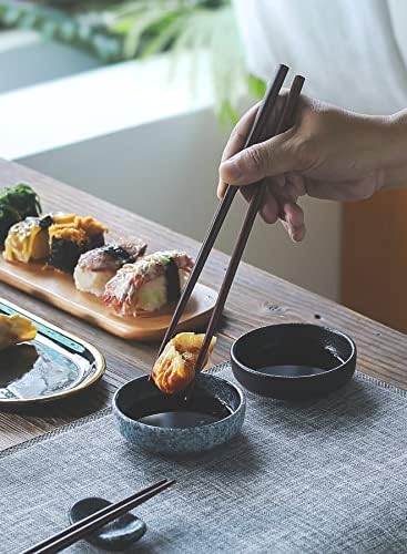Molho de soja de cerâmica japonesa ghaexui, tigelas, acompanhamentos, tigelas de molho-3,5 polegadas, com suporte de metal para ketchup molho de soja Sushi BBQ Party, conjunto de 6, azul