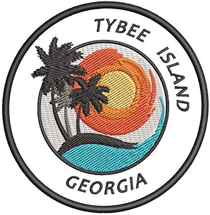 Ilha de Tybee, Georgia Sunset Scene Cena bordada Patch premium Diy Ferro-On ou Sew-On Decorative emblema emblema de férias de férias Viajar roupas de equipamento de viagem
