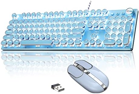 Teclado de máquina de escrever azul de basalto com mouse silencioso sem fio, teclado retro steampunk vintage com mouse de