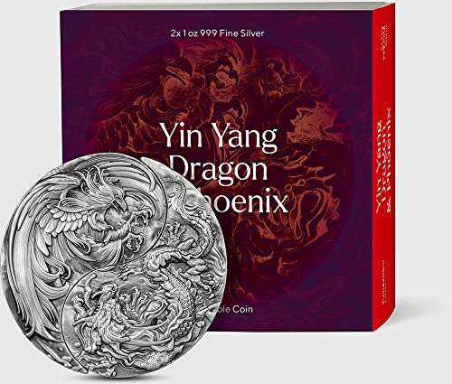 2023 De Conjunto Comemorativo Powercoin Yin Yang Dragão e Phoenix Conjunto 2 x 1 oz Moeda de prata 5000 Francs Chad 2023 acabamento antigo