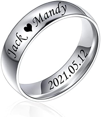 Fanery Sue Custom Personalizado Anel de nome gravado para homens e mulheres personalizáveis ​​4mm/6mm aço inoxidável empilhável cúpula simples casais promessa anéis