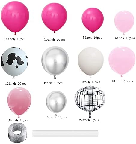 Balonar 140pcs kit de guirlanda rosa de cowgirl ocidental com balões de prata rosa quente de 22/12/10/5 polegadas para discoteca