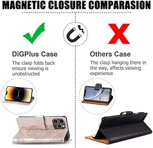 Digplus para iPhone 14 Pro Casal de carteira, [Butterfly & Flower Animado] Caixa de couro de couro Flip Protective Tampo