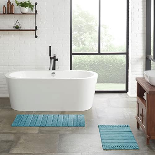 Ranta de banheiro de conexão francesa | Tapetes de banho marginais de tecido | algodão | Decoração premium de tapetes de banheiro safira | Máquina lavável tapete de banho | Mede 20 ”x 56” | Marfim