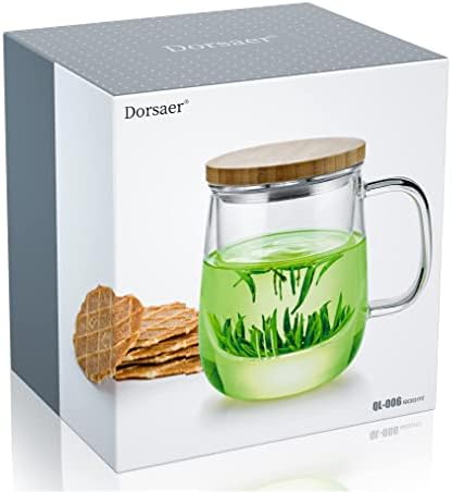Canecas de chá de vidro Dorsaer - xícaras de chá de vidro de 16,9 onças com infusador e tampa para um chá de chá em casa e no