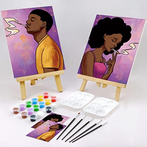 Casais Vochics Paint Kits Party Kits Pré desenhado Tela para adultos para pintura e gole Jogos noturnos para casais Kit de pintura 8x10 Garota afro -americana （2 pacote） dia dos namorados