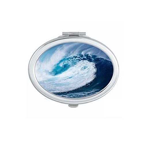 White Wave Sea Water Science Nature Picture Mirror Portátil Dobra Maquiagem de mão Double lateral óculos