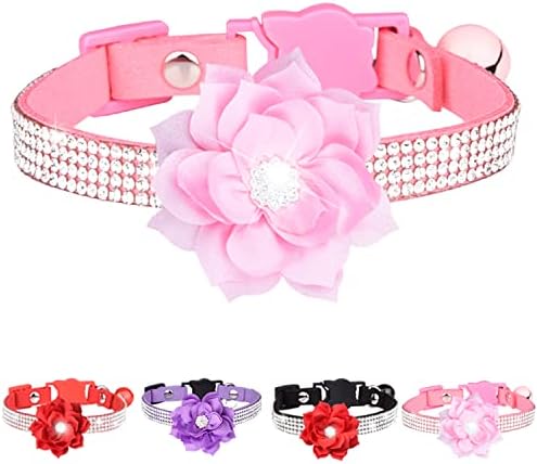 Thain Rhinestone Bling Kitten Gat Collar Breakaway Diamond com Bell e Liberação rápida de veludo de decoração floral