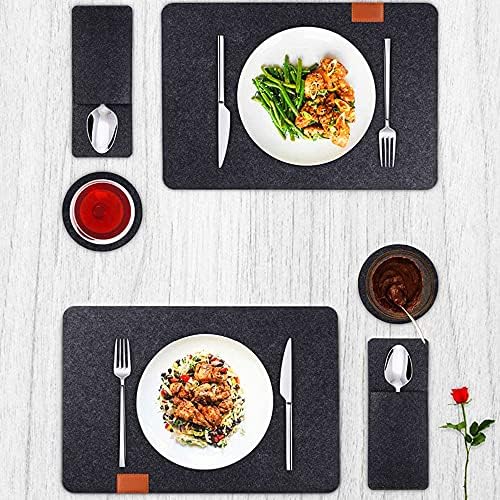 Placemats de feltro para mesa de jantar conjunto de 3, placemats com montanhas e bolsas de talheres, placemats de