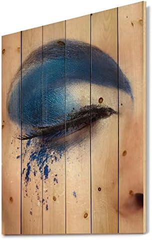 Designq O olho fechado com fantasia azul maquiagem moderna e contemporânea de parede de madeira, arte de parede de madeira azul,