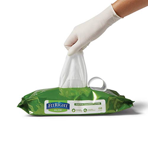 Fitright Aloe Limpos de pano de limpeza pessoal, perfumados, 8 x 10 polegadas para adultos grandes lenços de incontinência, 68 contagem, pacote de 12