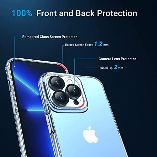 iPhone 13 Pro Max Caso Conjunto de 6: 1 Caso claro 2 Protetores de tela de vidro temperado 2 Protetores de lentes da câmera 1 Protetor