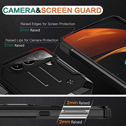 Masten para Samsung Galaxy S21 Caso 5G 6.2 , Tampa de capa de telefone de proteção de proteção pesada com corpo inteiro com suporte de anel de montagem de carro magnético Kickstand, preto