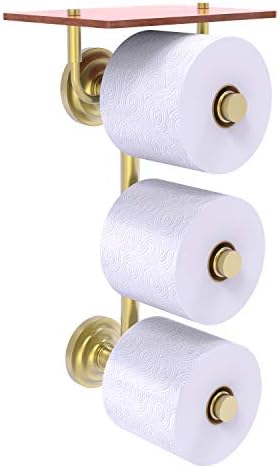 Coleção de Brass Allied QN-35-3VS-IRW 3 Roll Wood prateleira de papel higiênico, Brass de cetim