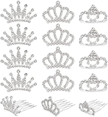 CHGCraft 15pcs 3 Crown Comb Mini Tiara Princesa Crystal Rhinestone Crewn Hair Comb Silver Tiaras For Women Girl Wedding