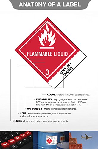 LabelMaster HML7 Etiqueta de gás inflamável, papel, Hazmat, 4 x 4
