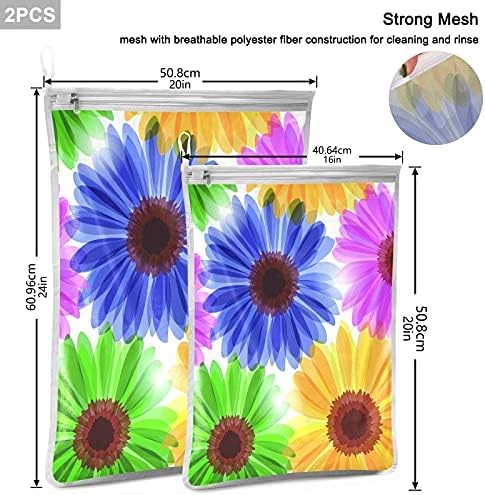 Qilmy Sacos de lavanderia de malha de 2 peças, Arte aquarela Sunflower Saco de lavar fino para roupas íntimas, meias,
