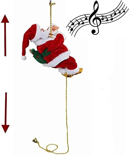 2 pacotes de 9 Electric Papai Noel Claus Clada e escada com música cantando, Plush pendurado Ornamento de boneca de