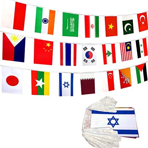 Lovevc Asia Asian 48 países Sinalizadores de cordas Banner Banner, 60 pés 48 bandeiras