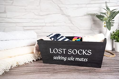 Lost Socks Basket para lavanderia - cesta de lavanderia preta, cesto de lavanderia de madeira de madeira, lixeira, cestas de armazenamento de lavanderia para prateleiras, cesta de meias de design de tendência de alta
