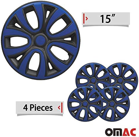 Capas cubos OMAC de 15 polegadas para Toyota Black Matt e Blue escuro 4 PCs. Tampa das jantes da roda - tampas do cubo - substituição externa dos pneus de carro