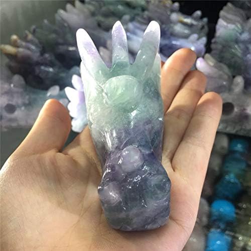 Zamtac Cristais de quartzo natural de 3 polegadas de 3 polegadas esculpidas Fluorite Dragon Skull Head Healing Reiki para